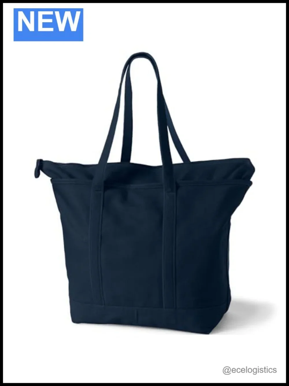 Canvas Zip Top Tote Bag with Pockets and Key Strap